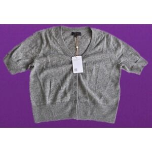 Quince Mongolian Cashmere Short Sleeve Cardigan Heather Grey M